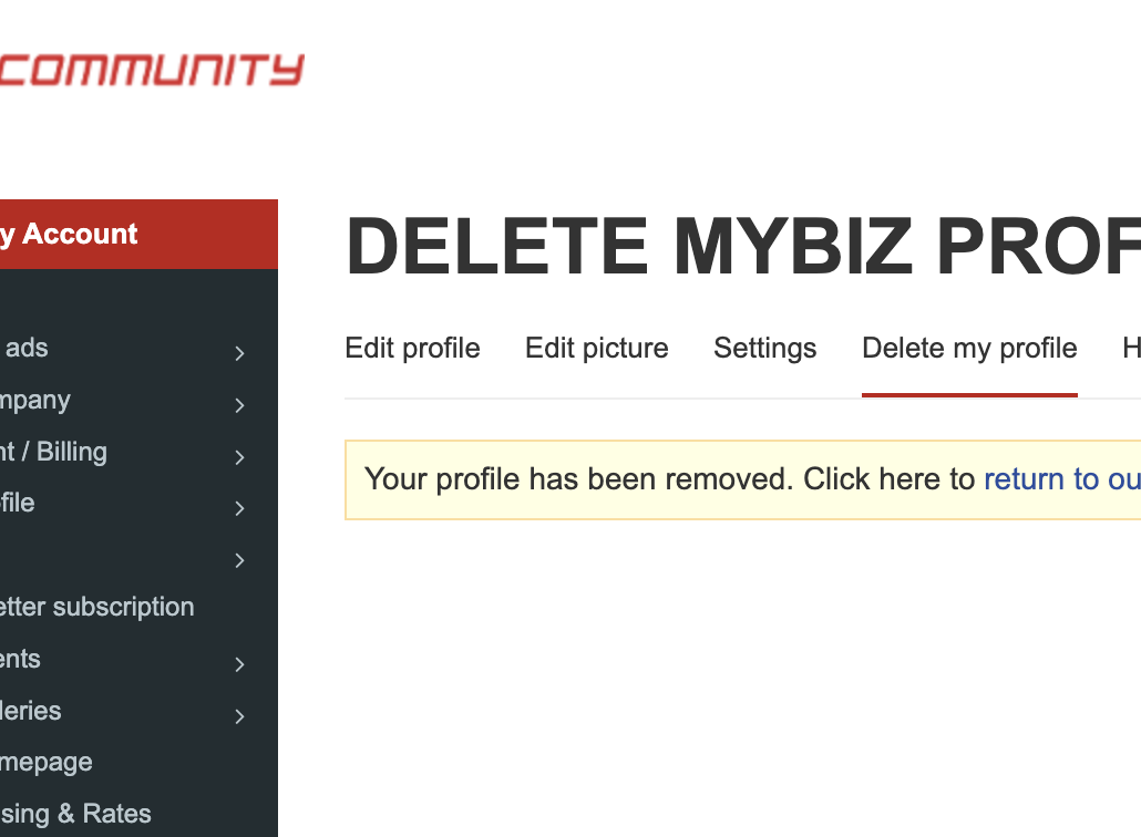 delete profile, crm for B2B