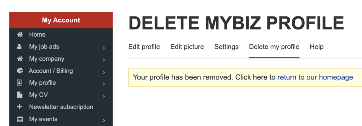 delete profile, crm for B2B