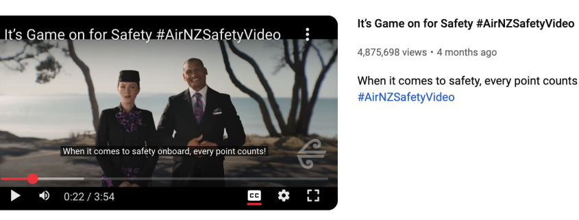 YOuTube still of Air NZ safety video with Stephen Adams